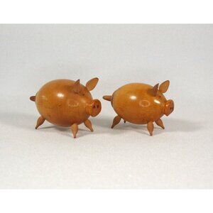 Vintage Danish Modern Wooden Pig Salt and Pepper Shakers Set of 2 MCM Kitchen